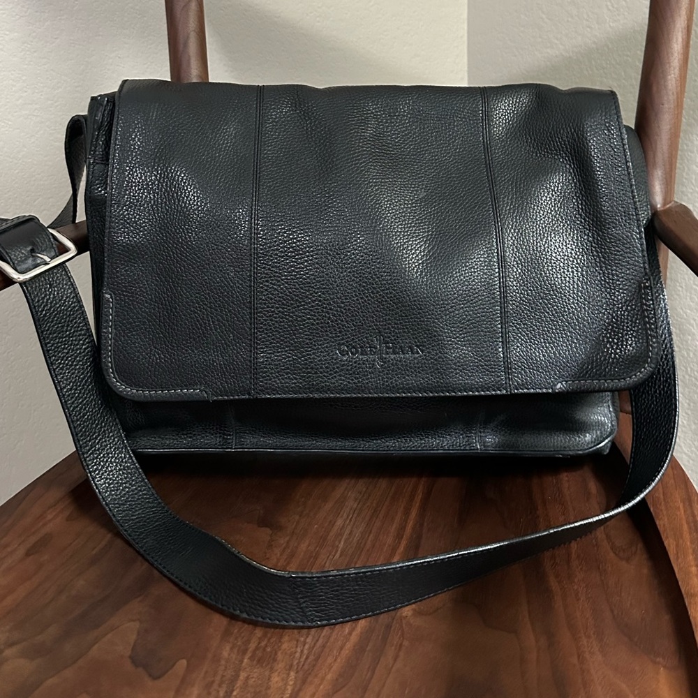 Cole Haan Black Pebbled Leather Messenger Bag (Laptop Bag)
